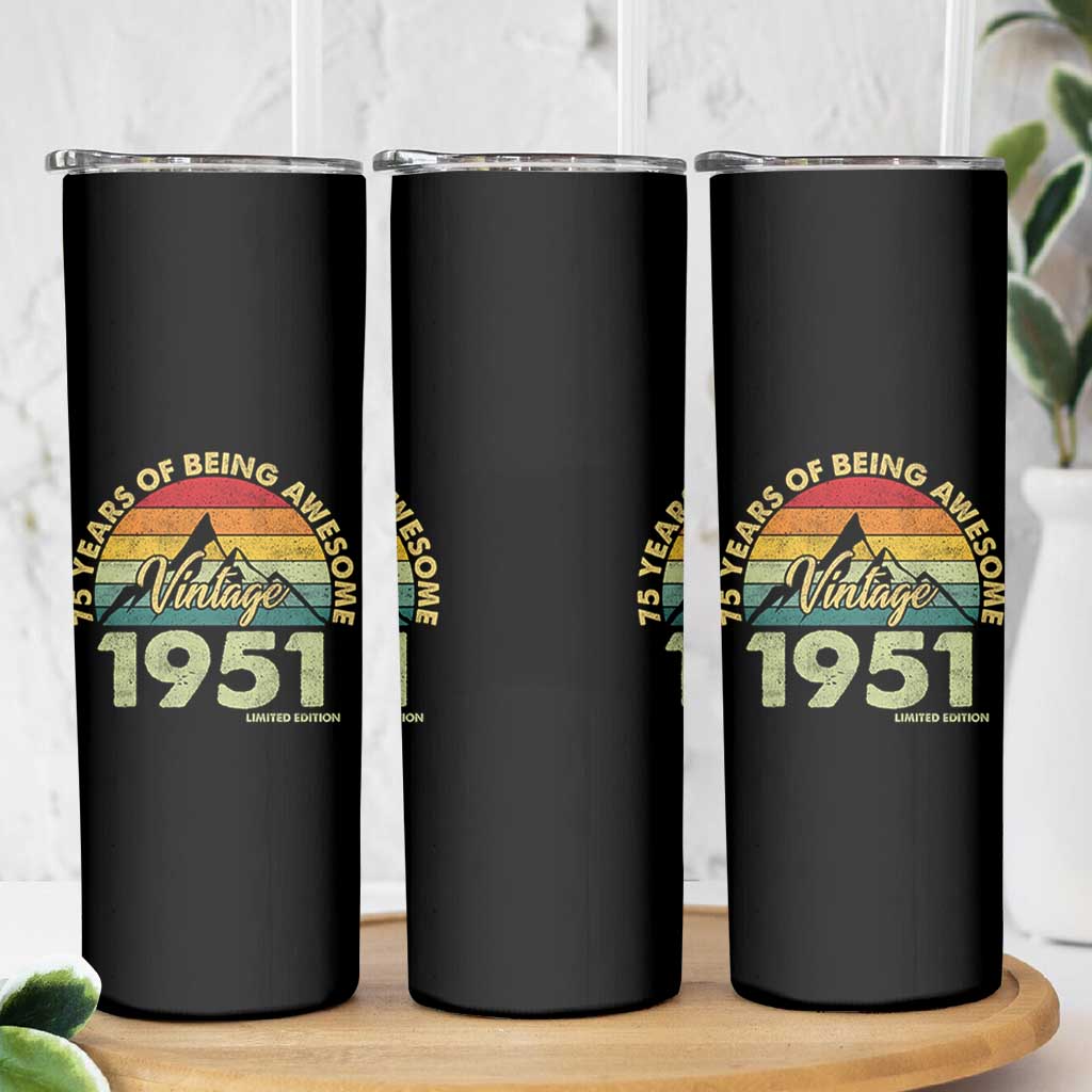 75th Birthday Skinny Tumbler Vintage 1951 Limited Edition 75 Year Old Gift