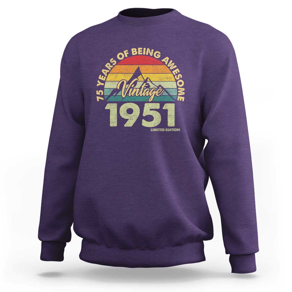 75th Birthday Sweatshirt Vintage 1951 Limited Edition 75 Year Old Gift