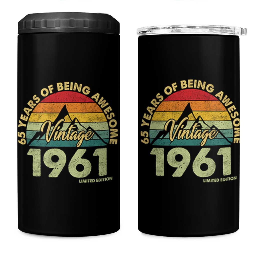 65th Birthday 4 in 1 Can Cooler Tumbler Vintage 1961 Limited Edition 65 Year Old Gift