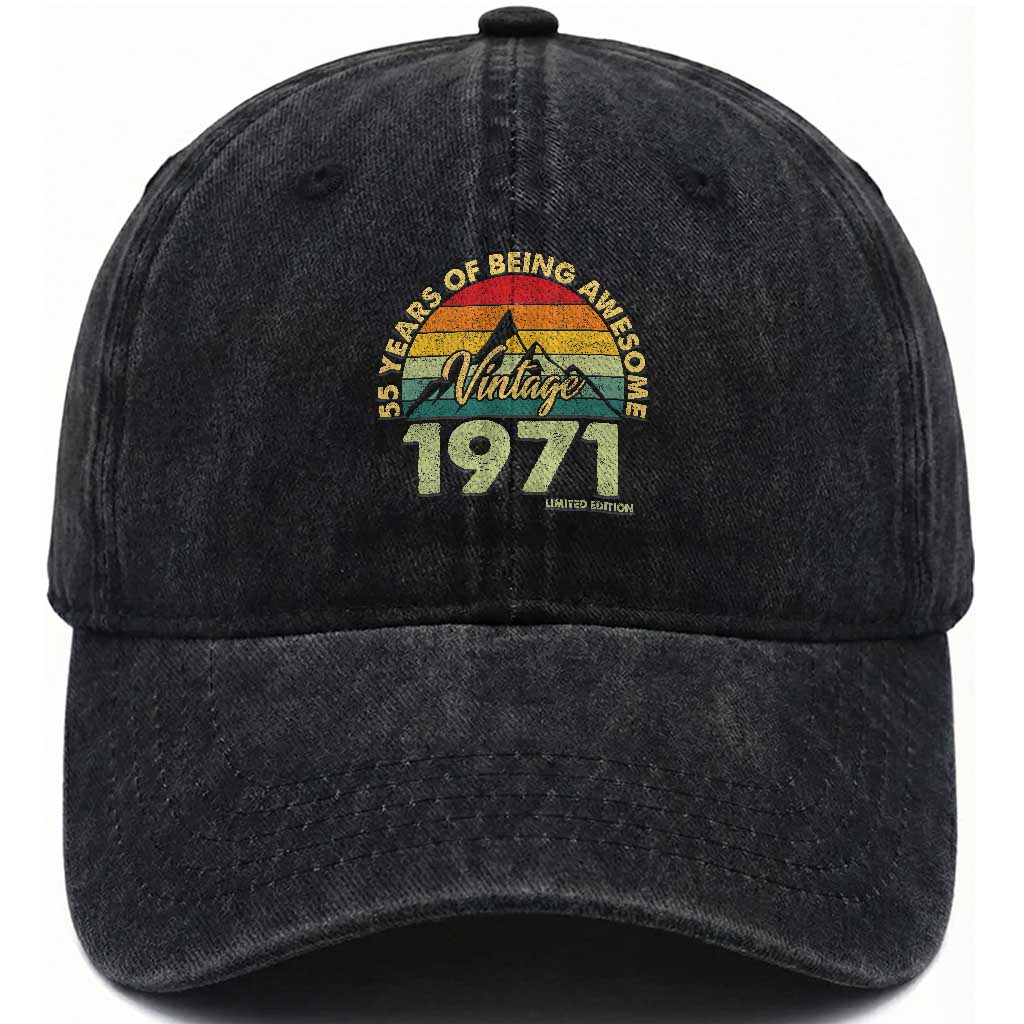 55th Birthday Washed Cotton Baseball Cap Vintage 1971 Limited Edition 55 Year Old Gift