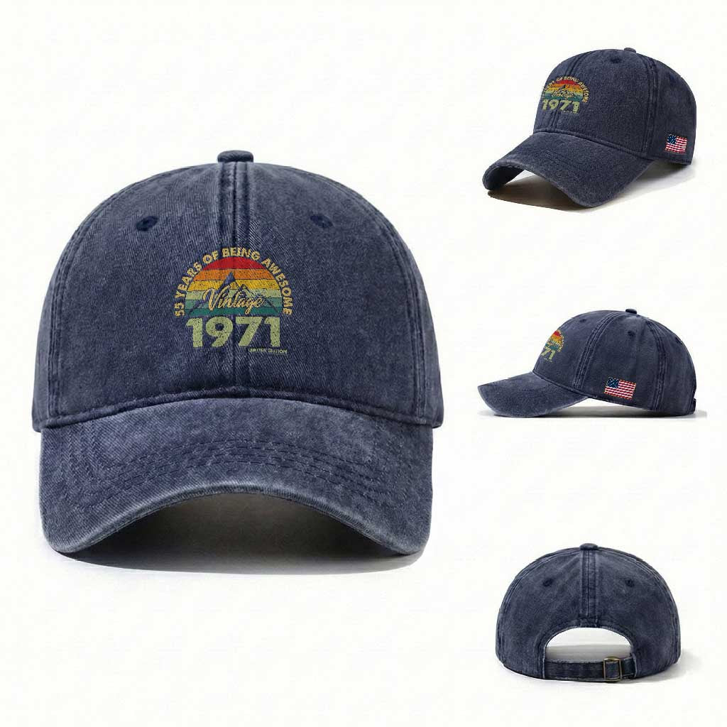 55th Birthday Washed Cotton Baseball Cap Vintage 1971 Limited Edition 55 Year Old Gift