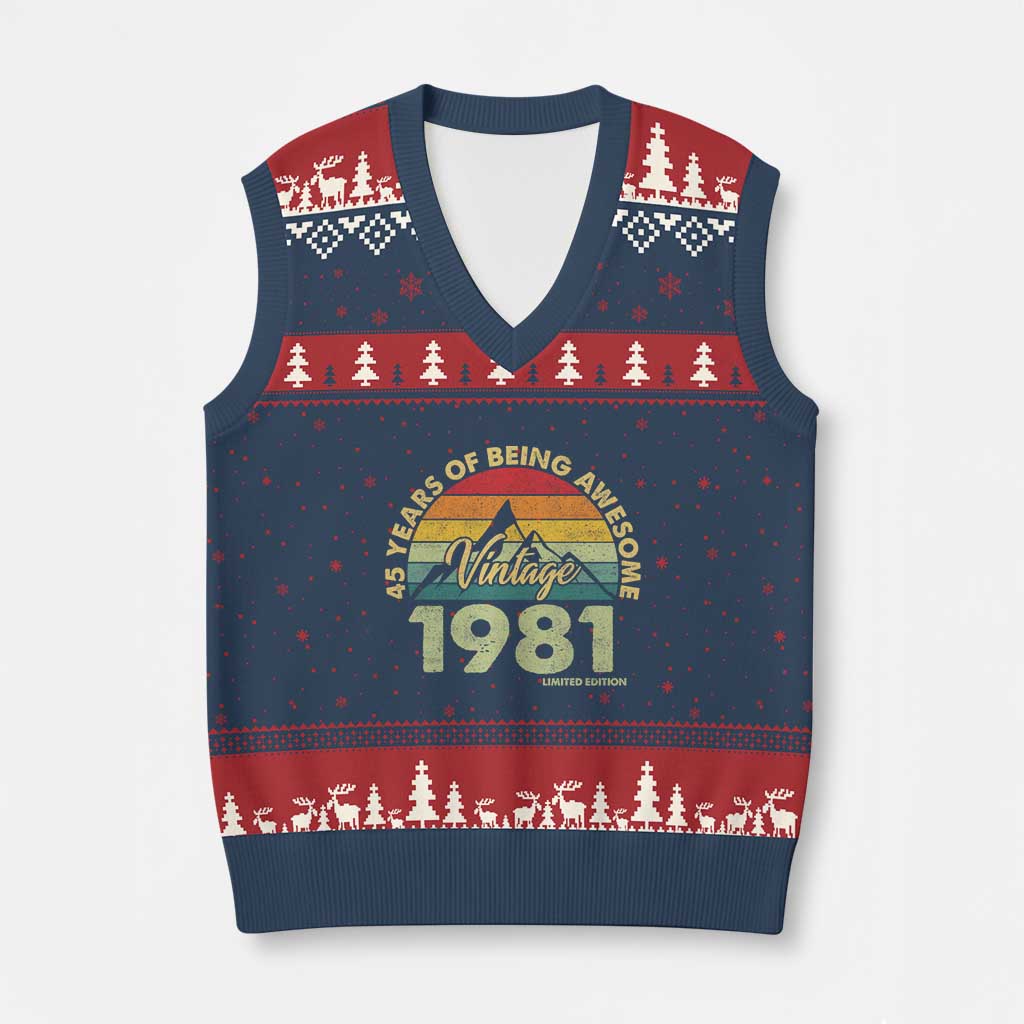 45th Birthday V-Neck Knit Sweater Vest Vintage 1981 Limited Edition 45 Year Old Gift