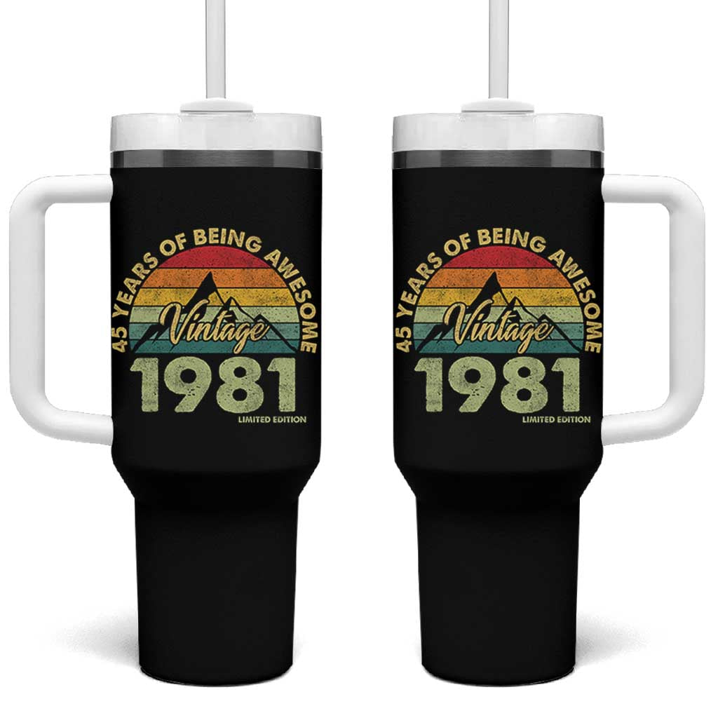 45th Birthday Tumbler With Handle Vintage 1981 Limited Edition 45 Year Old Gift