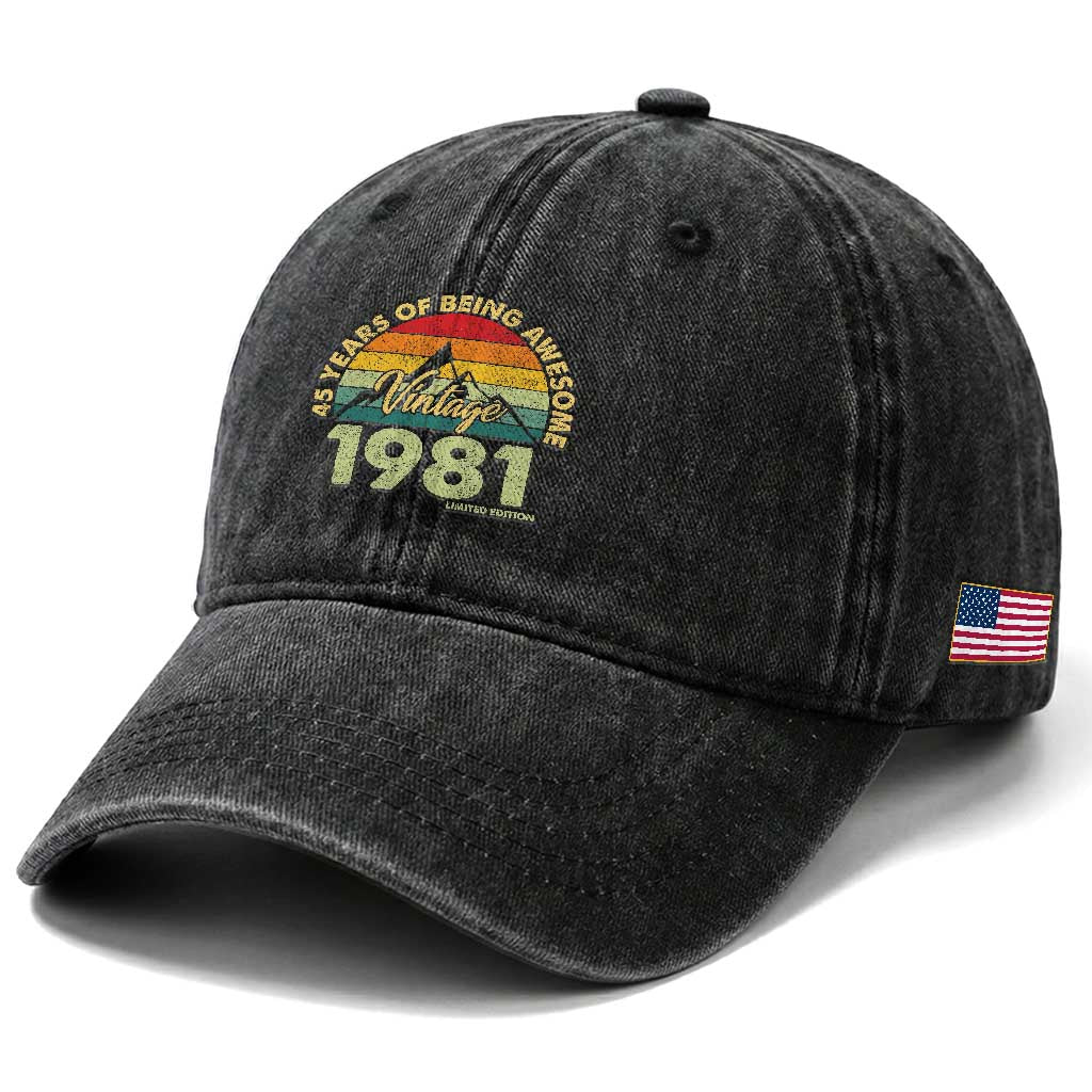 45th Birthday Washed Cotton Baseball Cap Vintage 1981 Limited Edition 45 Year Old Gift