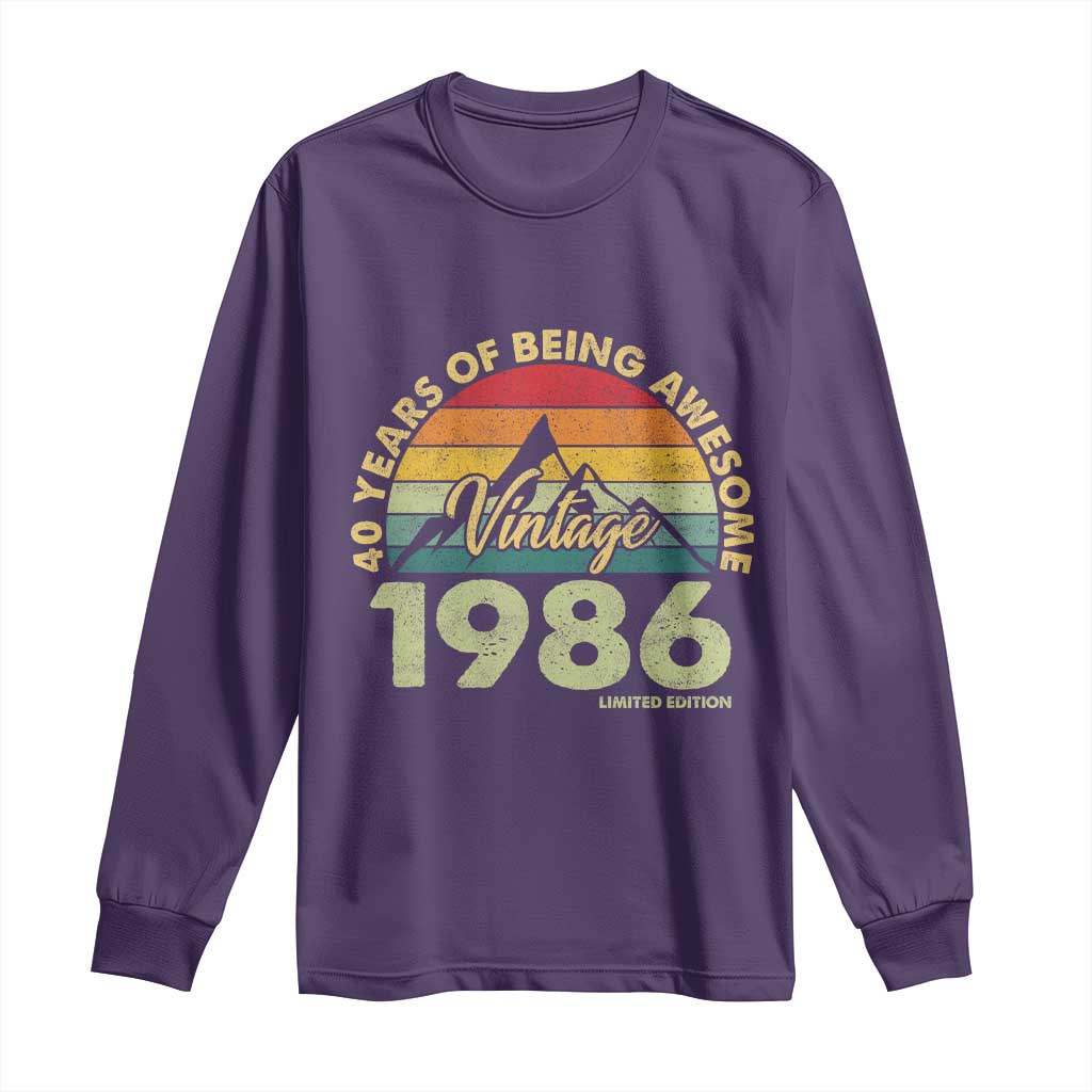40th Birthday Long Sleeve Shirt Vintage 1986 Limited Edition 40 Year Old Gift