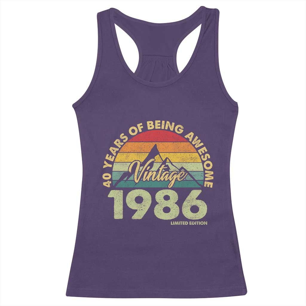 40th Birthday Racerback Tank Top Vintage 1986 Limited Edition 40 Year Old Gift
