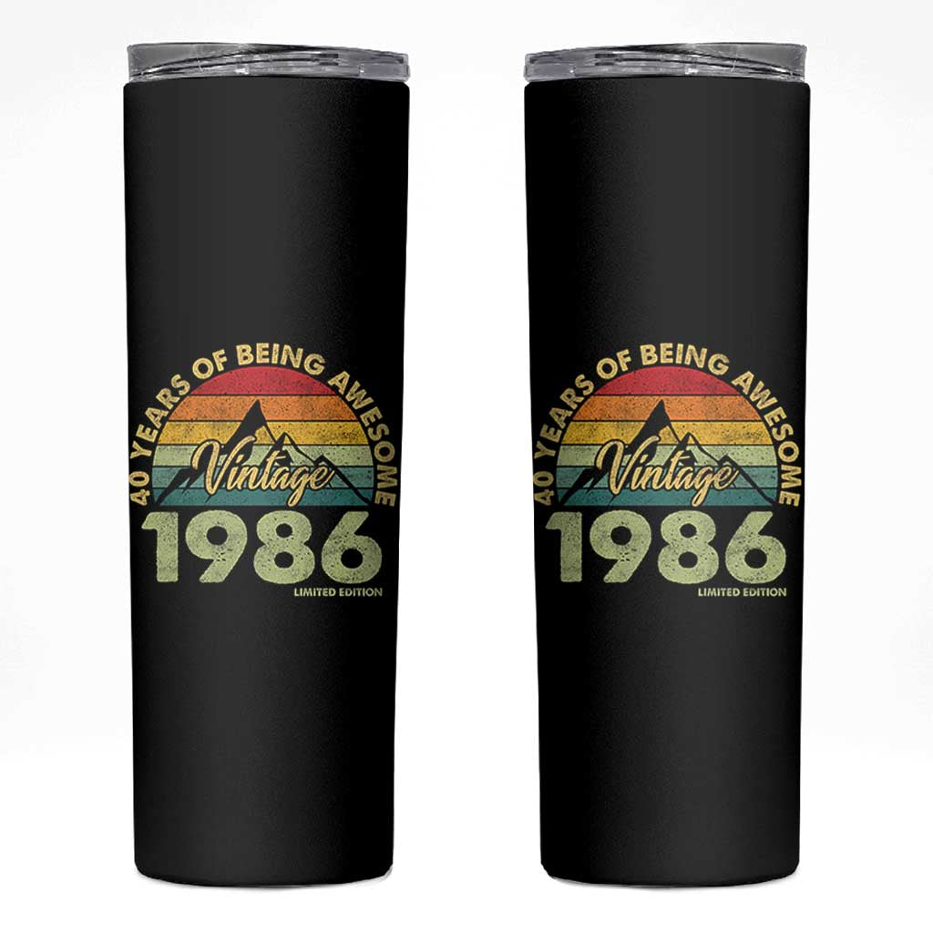 40th Birthday Skinny Tumbler Vintage 1986 Limited Edition 40 Year Old Gift
