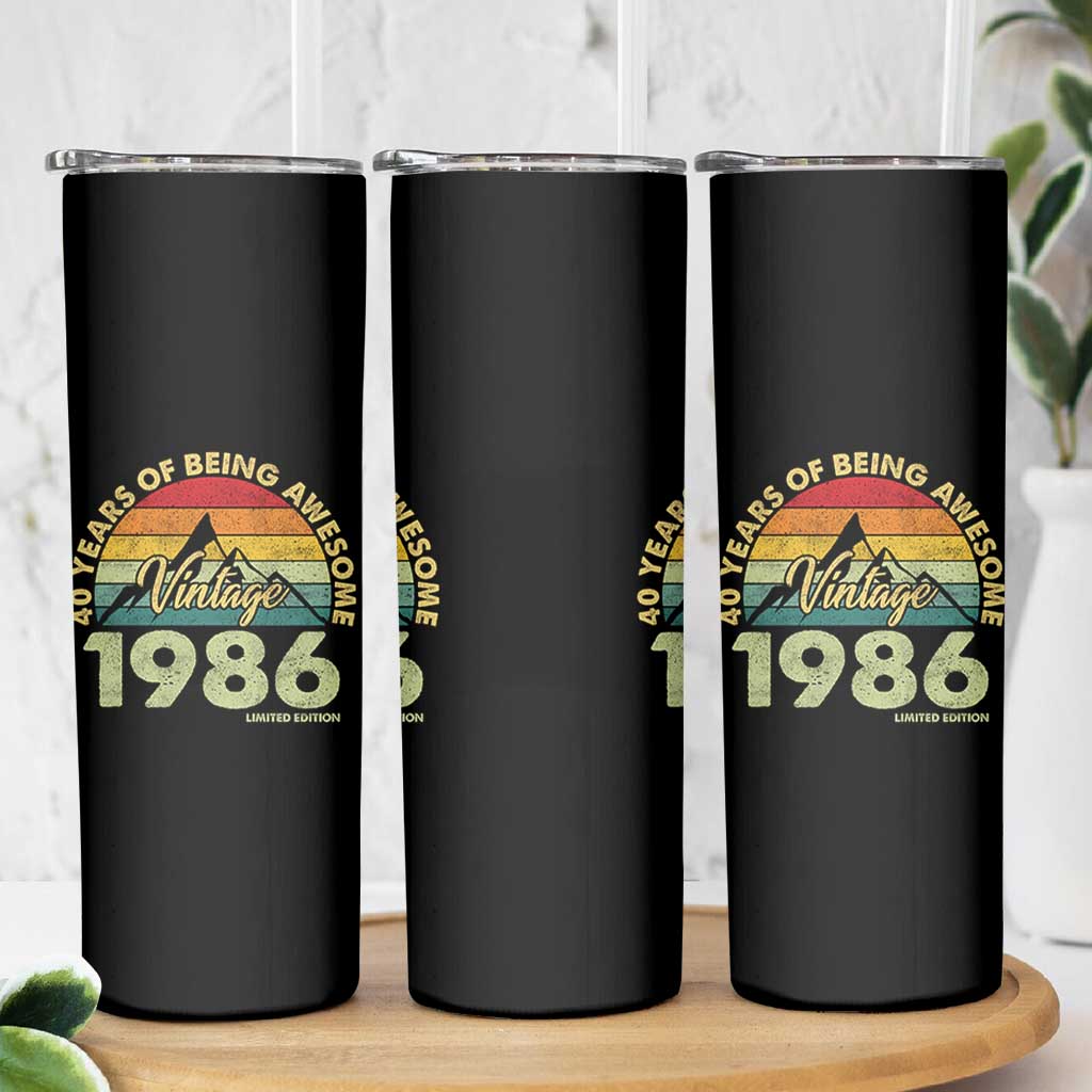40th Birthday Skinny Tumbler Vintage 1986 Limited Edition 40 Year Old Gift