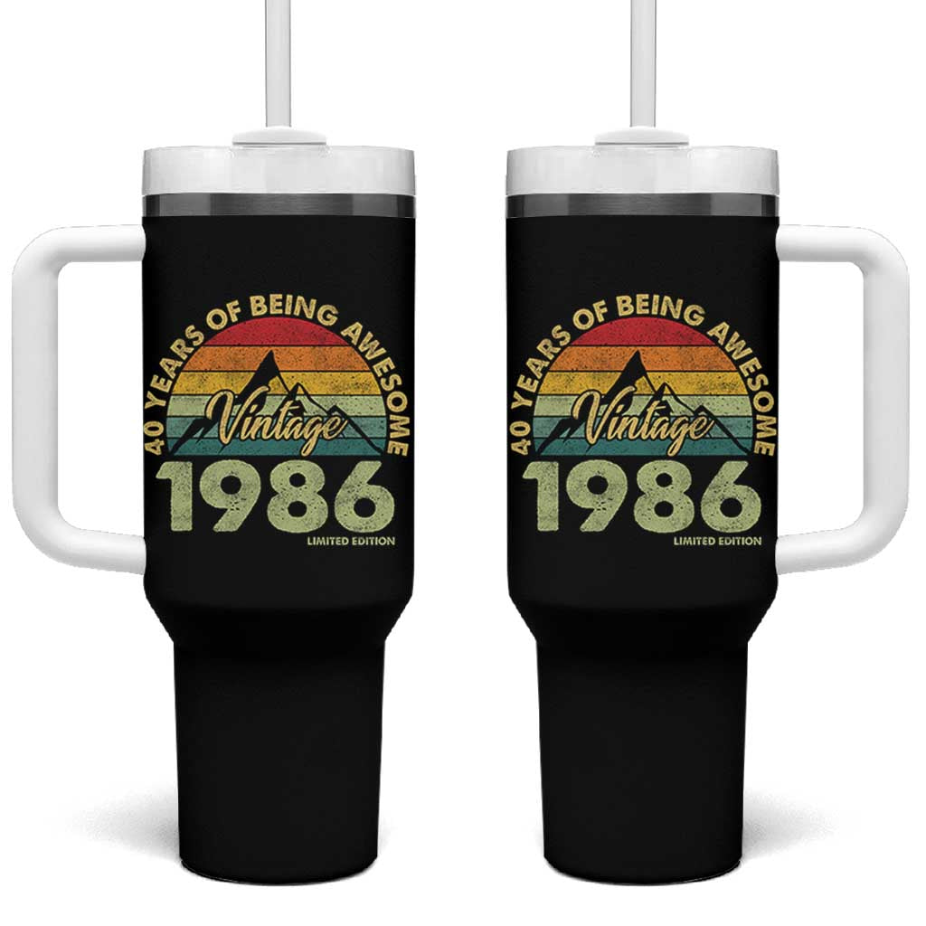 40th Birthday Tumbler With Handle Vintage 1986 Limited Edition 40 Year Old Gift