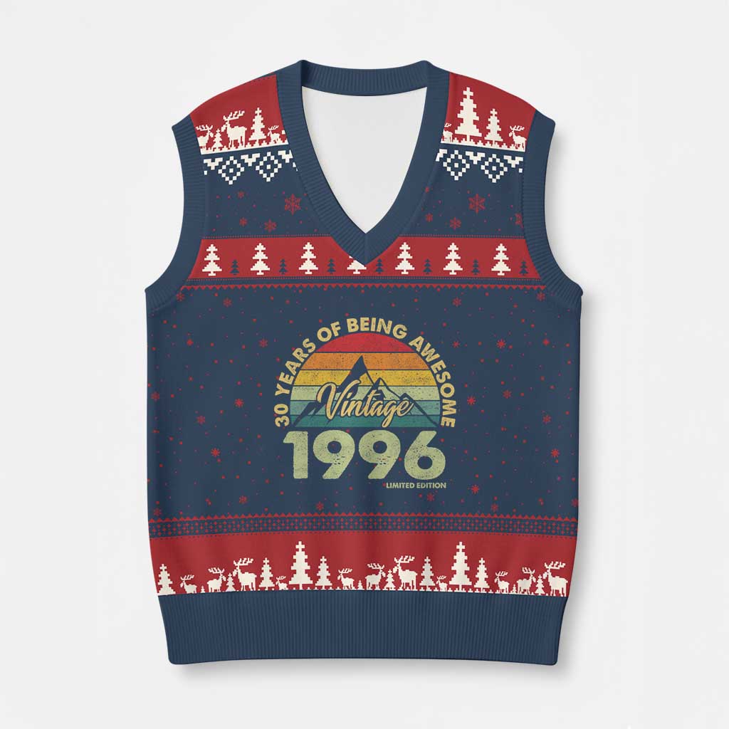 30th Birthday V-Neck Knit Sweater Vest Vintage 1996 Limited Edition 30 Year Old Gift