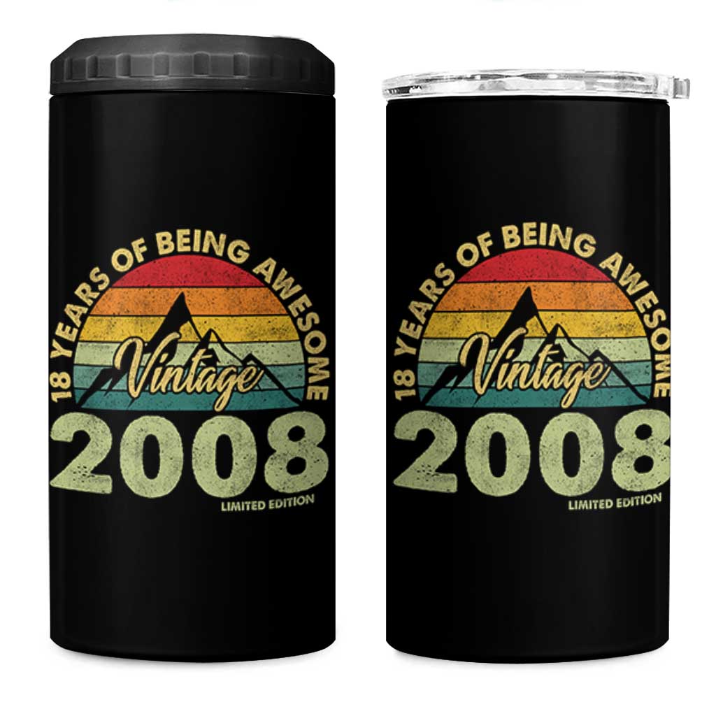 18th Birthday 4 in 1 Can Cooler Tumbler Vintage 2008 Limited Edition 18 Year Old Gift