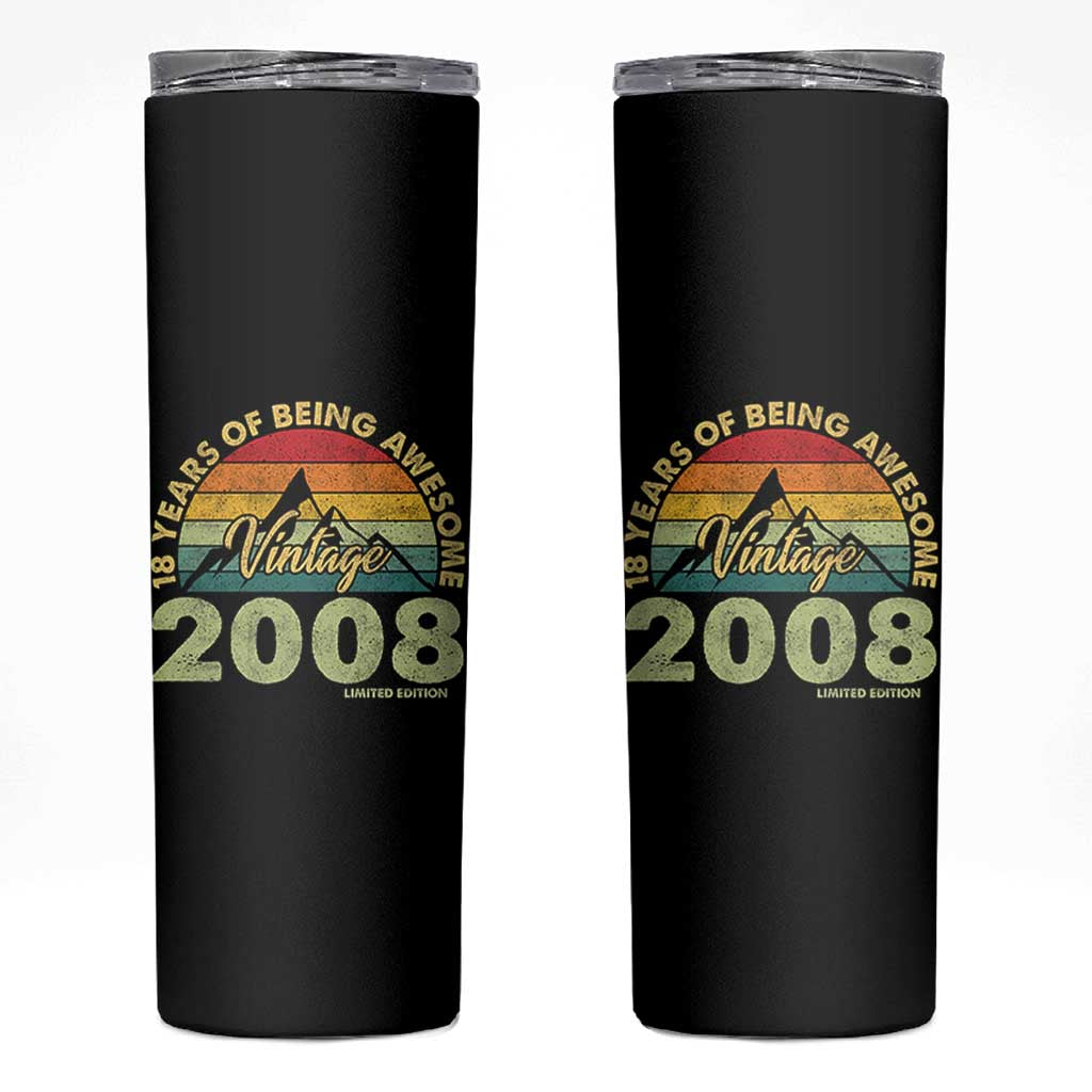 18th Birthday Skinny Tumbler Vintage 2008 Limited Edition 18 Year Old Gift