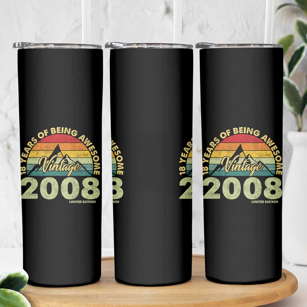 18th Birthday Skinny Tumbler Vintage 2008 Limited Edition 18 Year Old Gift
