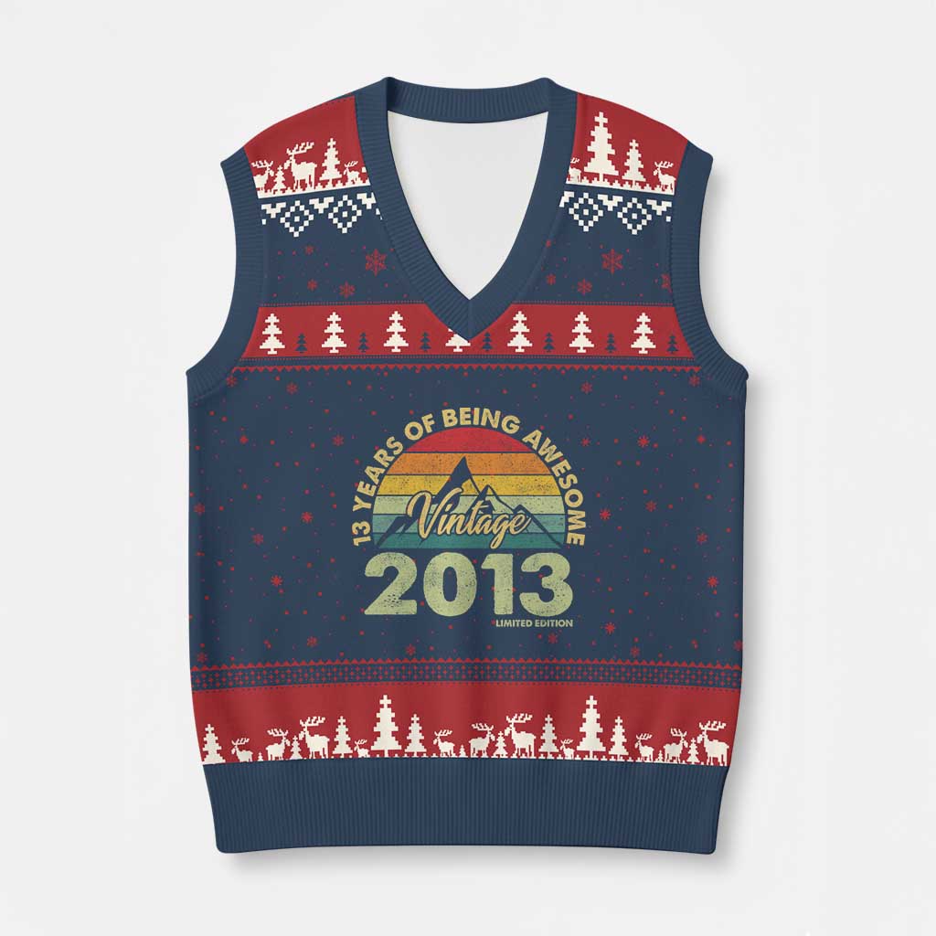 13th Birthday V-Neck Knit Sweater Vest Vintage 2013 Limited Edition 13 Year Old Gift