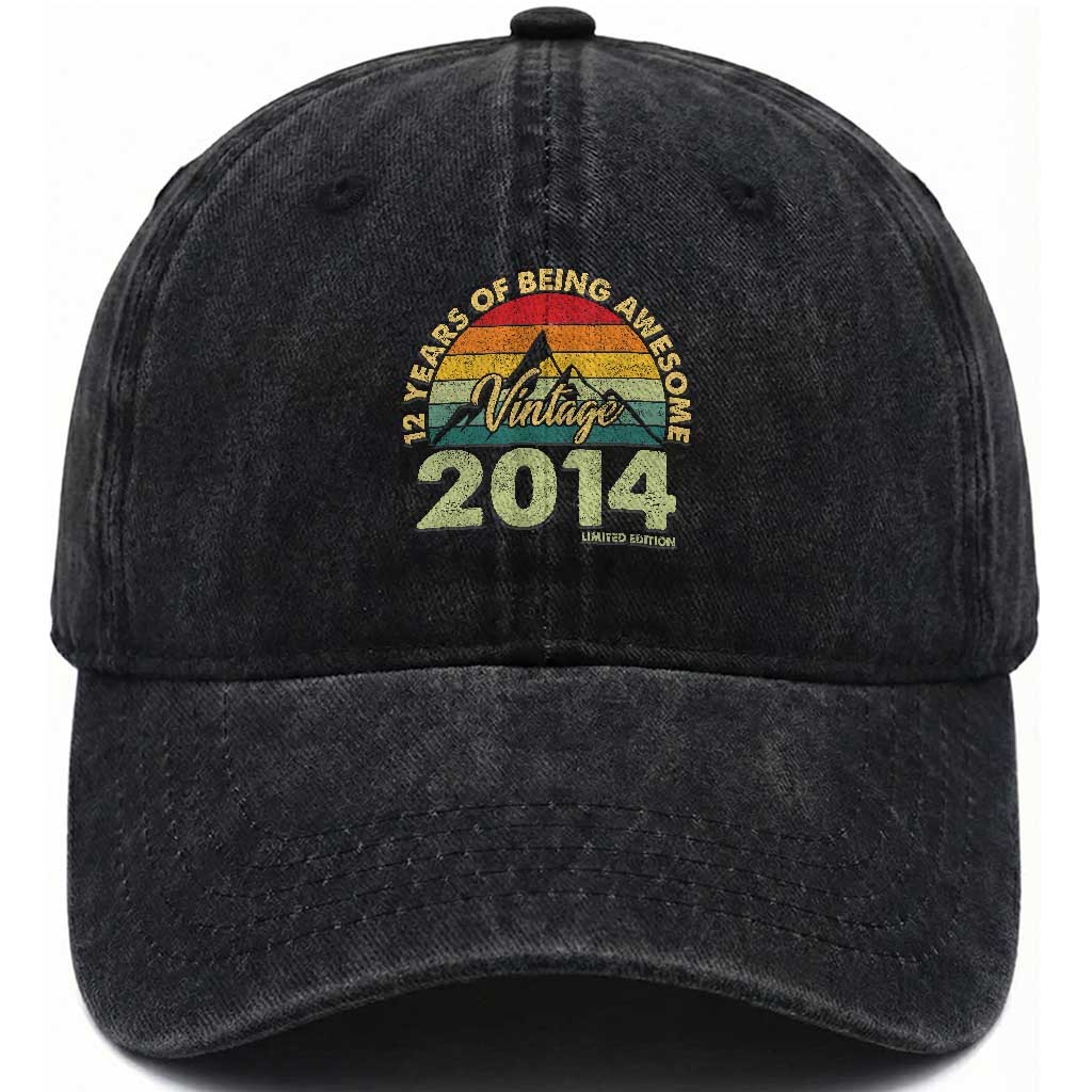 12th Birthday Washed Cotton Baseball Cap Vintage 2014 Limited Edition 12 Year Old Gift