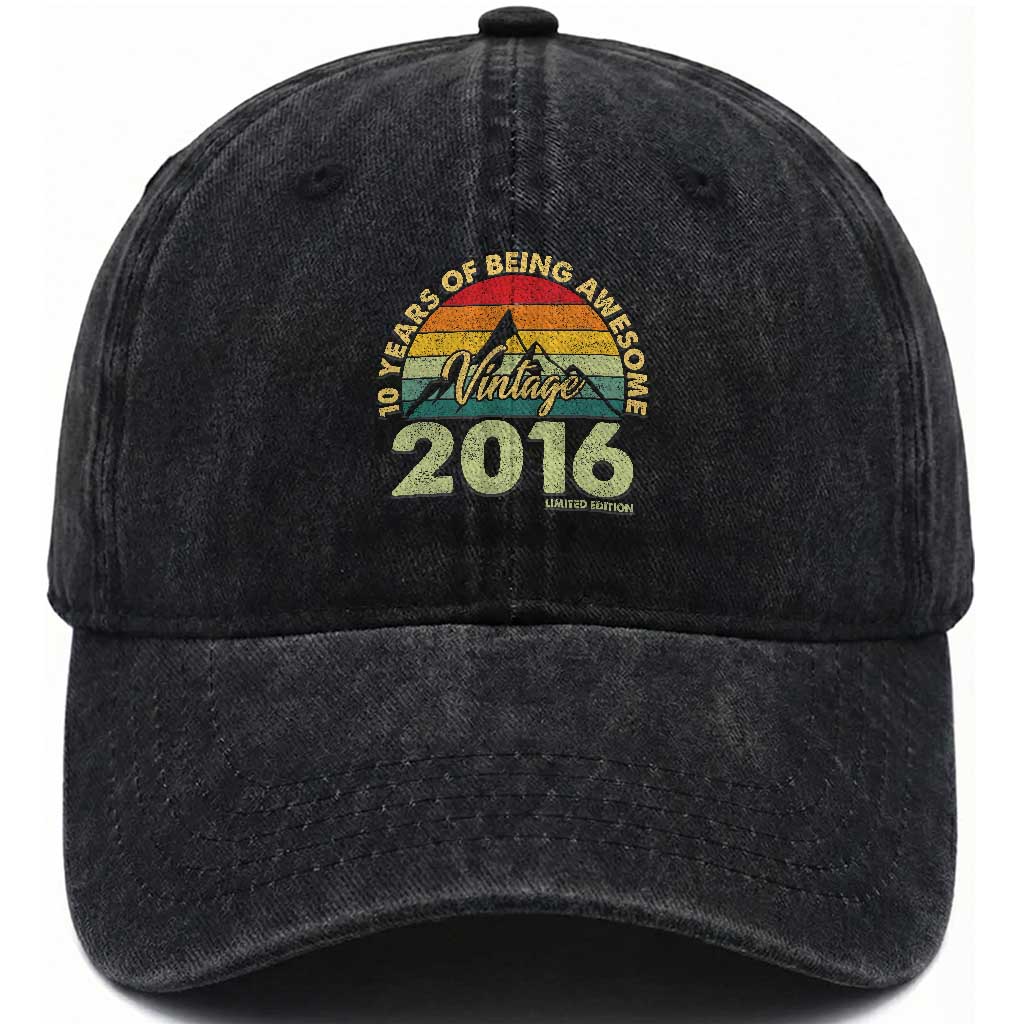 10th Birthday Washed Cotton Baseball Cap Vintage 2016 Limited Edition 10 Year Old Bday Gift