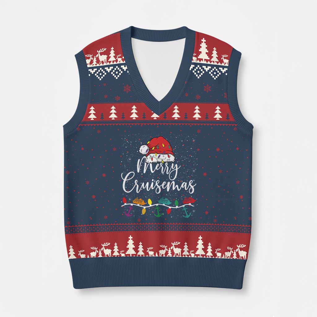 Merry Cruisemas V-Neck Knit Sweater Vest Family Xmas Cruise Holiday Trip - Wonder Print Shop