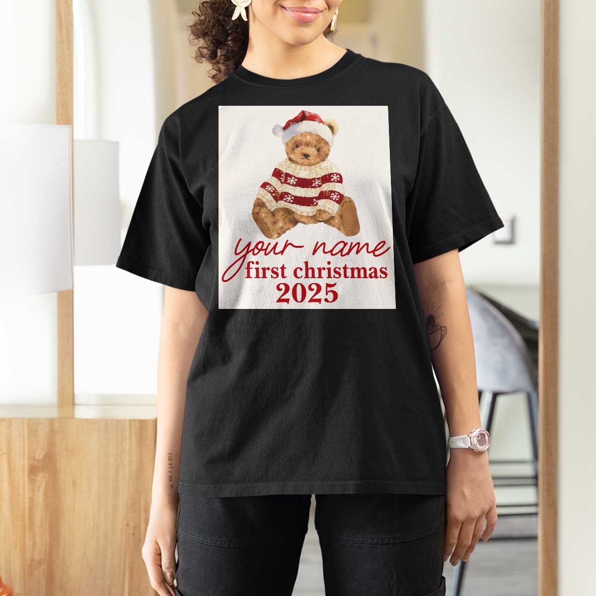 Personalised My First Christmas T Shirt For Women Custom Name Newborn Baby 1st Xmas - Wonder Print Shop