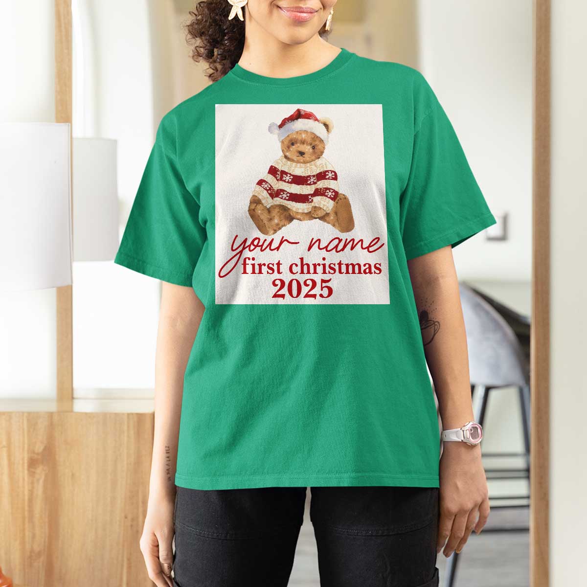 Personalised My First Christmas T Shirt For Women Custom Name Newborn Baby 1st Xmas - Wonder Print Shop