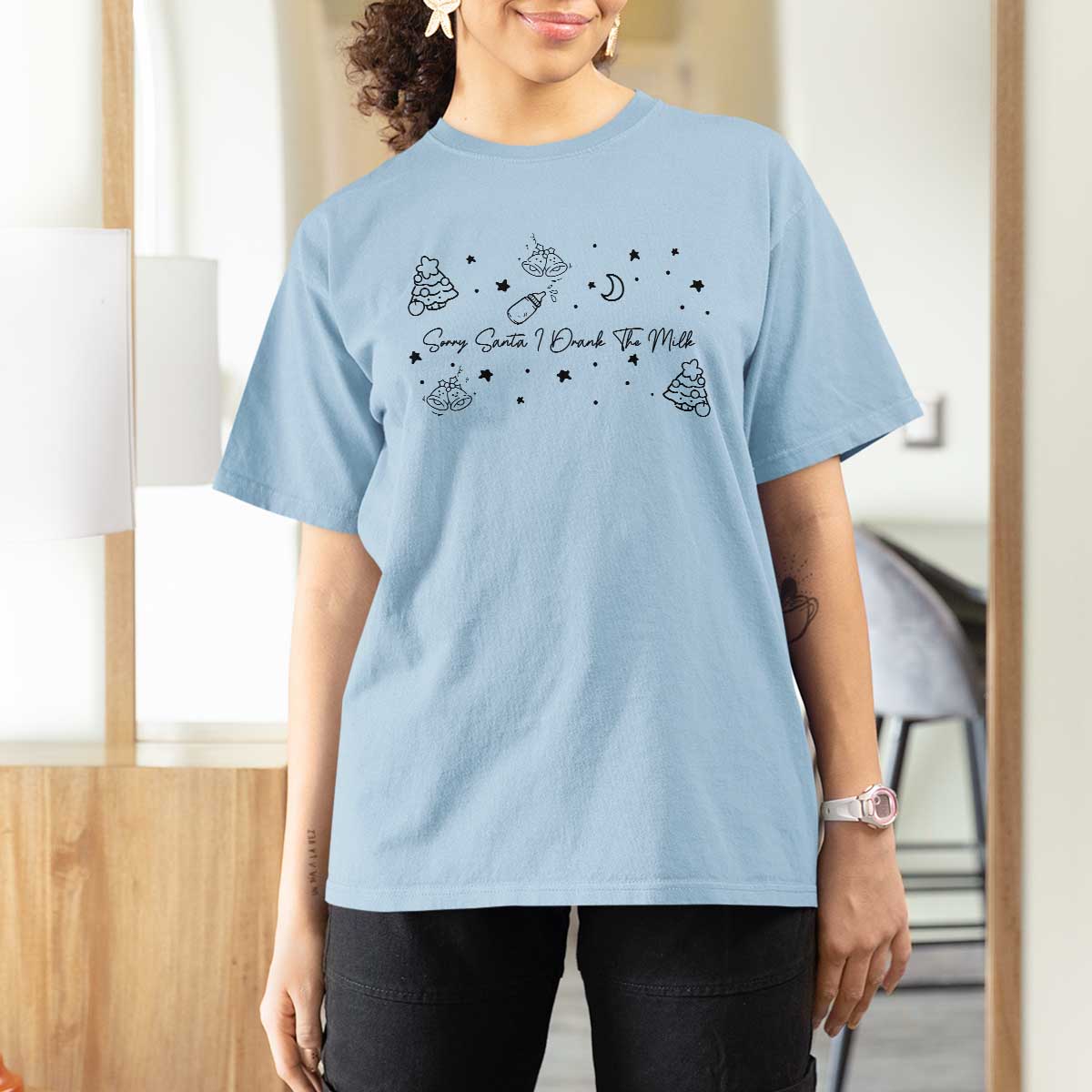 Sorry Santa I Drank The Milk T Shirt For Women Newborn Baby First Xmas - Wonder Print Shop