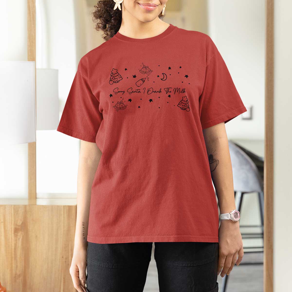 Sorry Santa I Drank The Milk T Shirt For Women Newborn Baby First Xmas - Wonder Print Shop