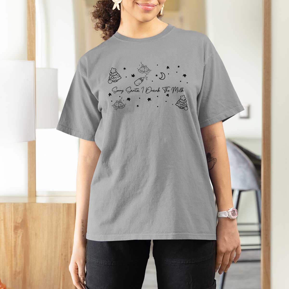 Sorry Santa I Drank The Milk T Shirt For Women Newborn Baby First Xmas - Wonder Print Shop