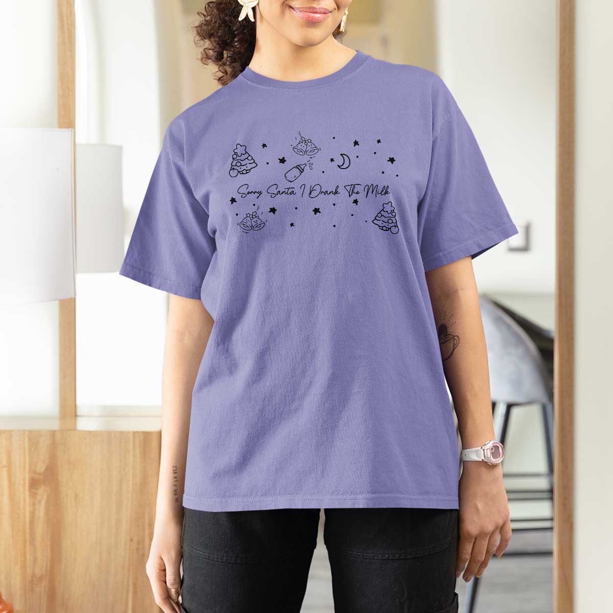 Sorry Santa I Drank The Milk T Shirt For Women Newborn Baby First Xmas - Wonder Print Shop