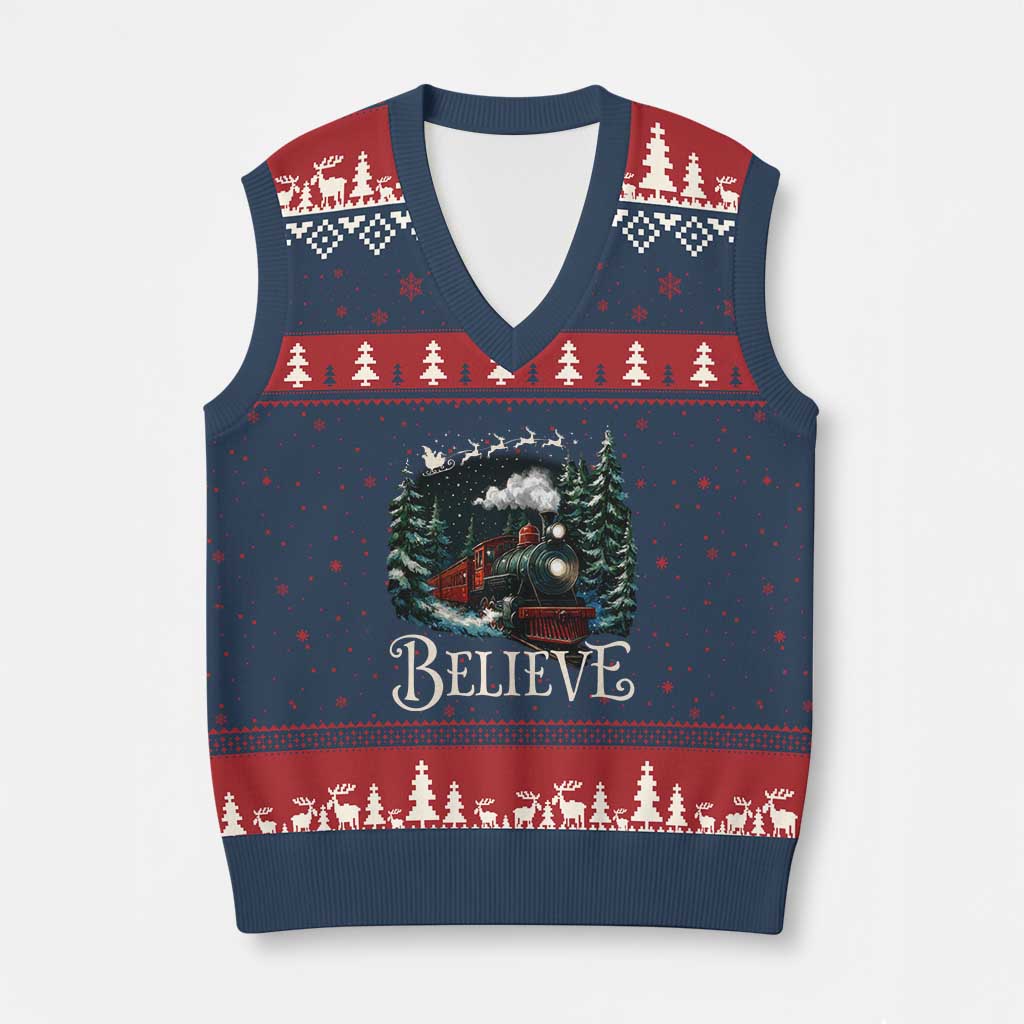 Polar Express V-Neck Knit Sweater Vest Xmas Believe - Wonder Print Shop