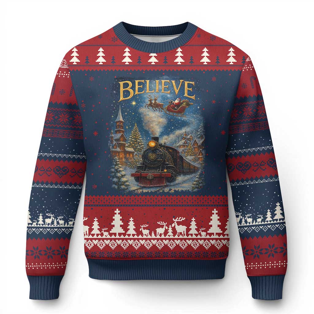 Polar Express Ugly Christmas Sweater Retro Vintage Xmas Believe - Wonder Print Shop