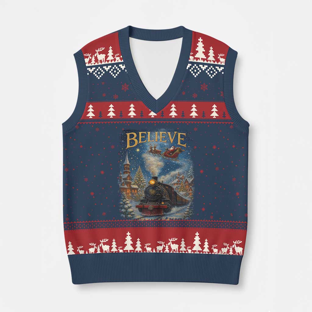 Polar Express V-Neck Knit Sweater Vest Retro Vintage Xmas Believe - Wonder Print Shop