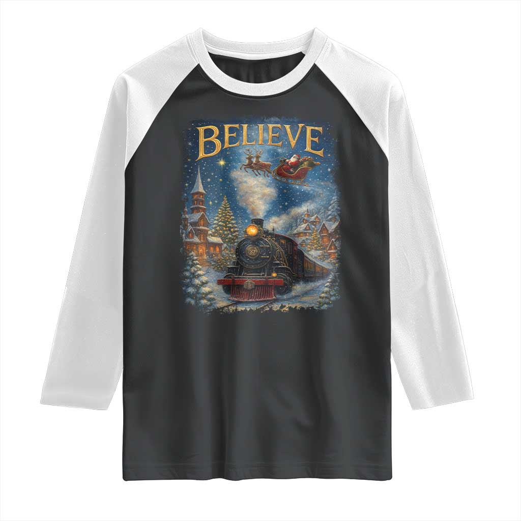 Polar Express Raglan Shirt Retro Vintage Christmas Believe - Wonder Print Shop