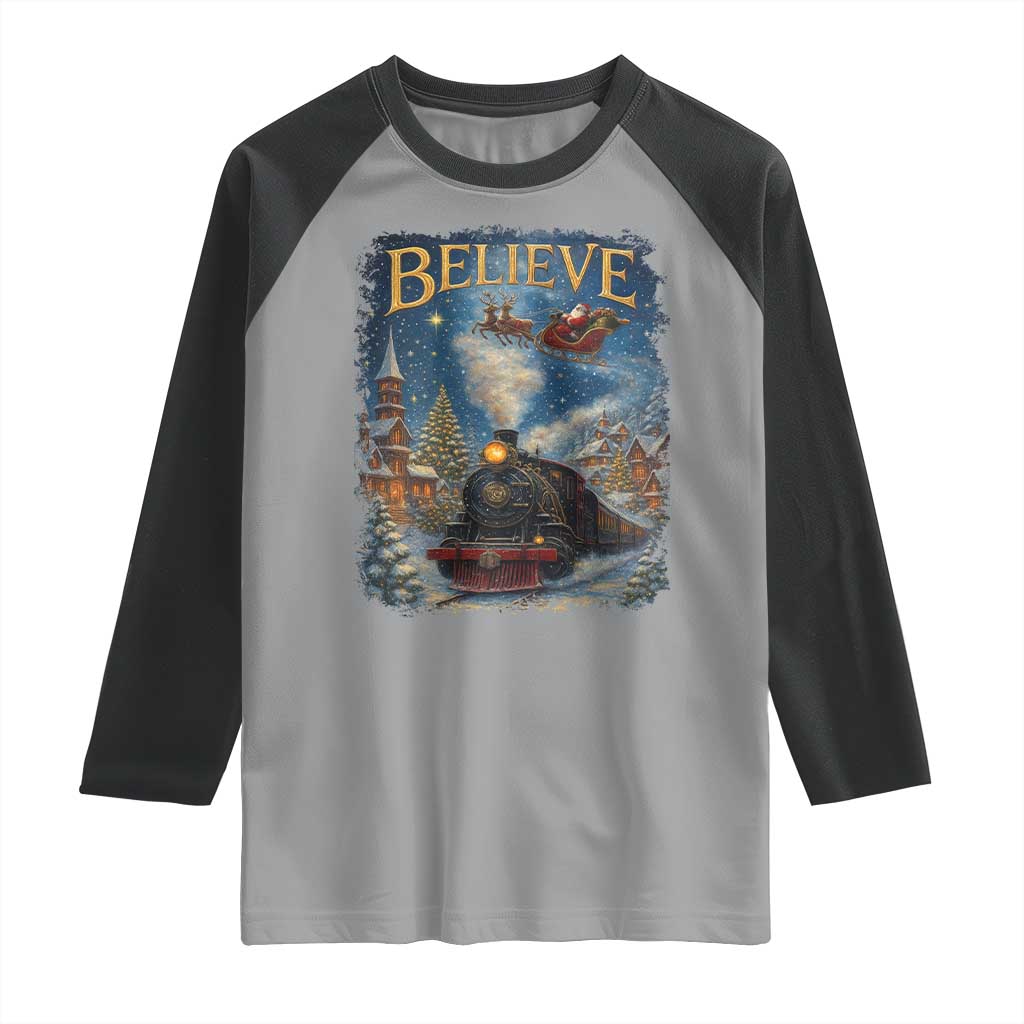 Polar Express Raglan Shirt Retro Vintage Christmas Believe - Wonder Print Shop