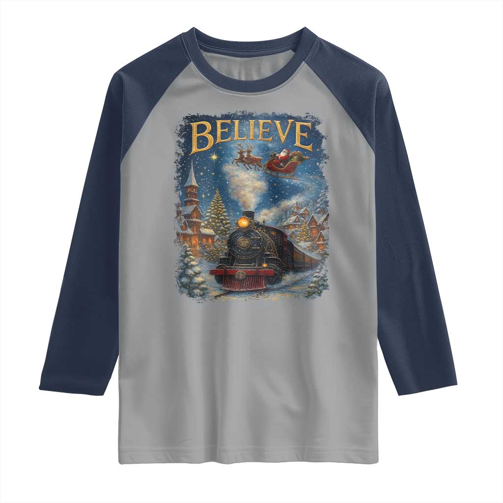 Polar Express Raglan Shirt Retro Vintage Christmas Believe - Wonder Print Shop