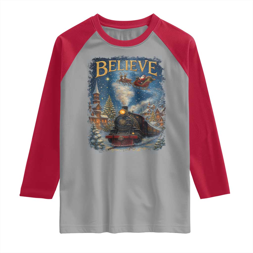 Polar Express Raglan Shirt Retro Vintage Christmas Believe - Wonder Print Shop