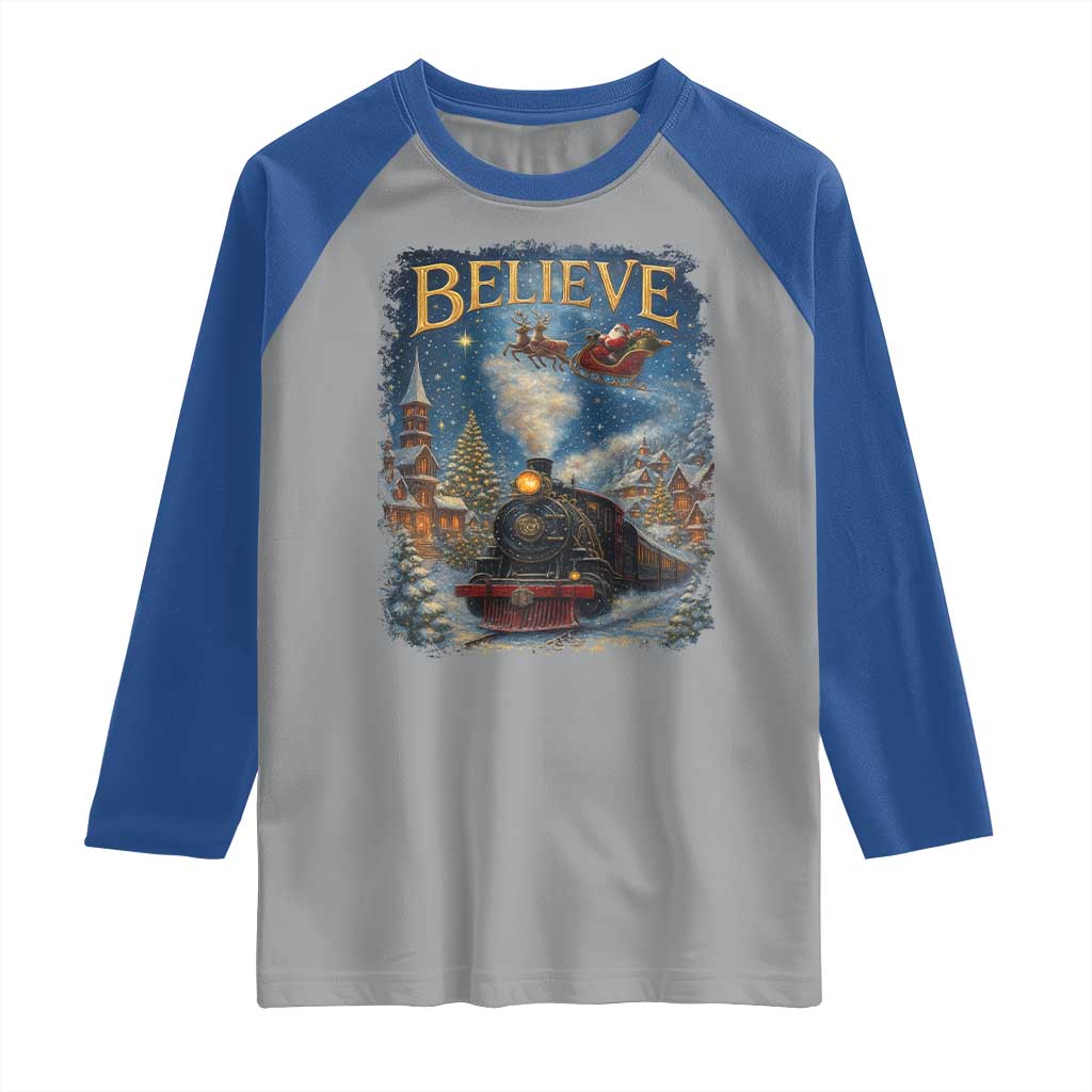 Polar Express Raglan Shirt Retro Vintage Christmas Believe - Wonder Print Shop