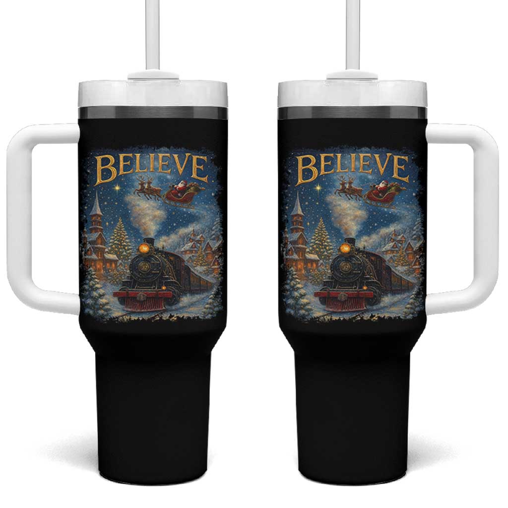 Polar Express Tumbler With Handle Retro Vintage Christmas Believe - Wonder Print Shop