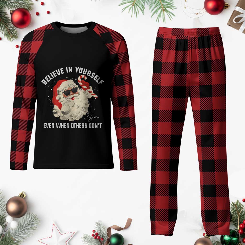 Vintage Christmas Santa Claus Face Plaid Pajama Set Retro Believe In Yourself Funny Motivational - Wonder Print Shop