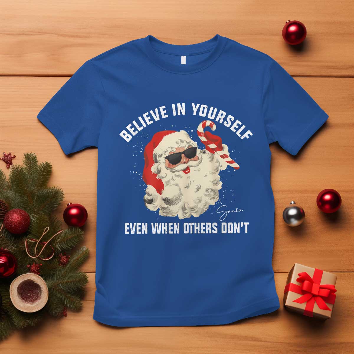 Vintage Christmas Santa Claus Face T Shirt Retro Believe In Yourself Funny Motivational - Wonder Print Shop
