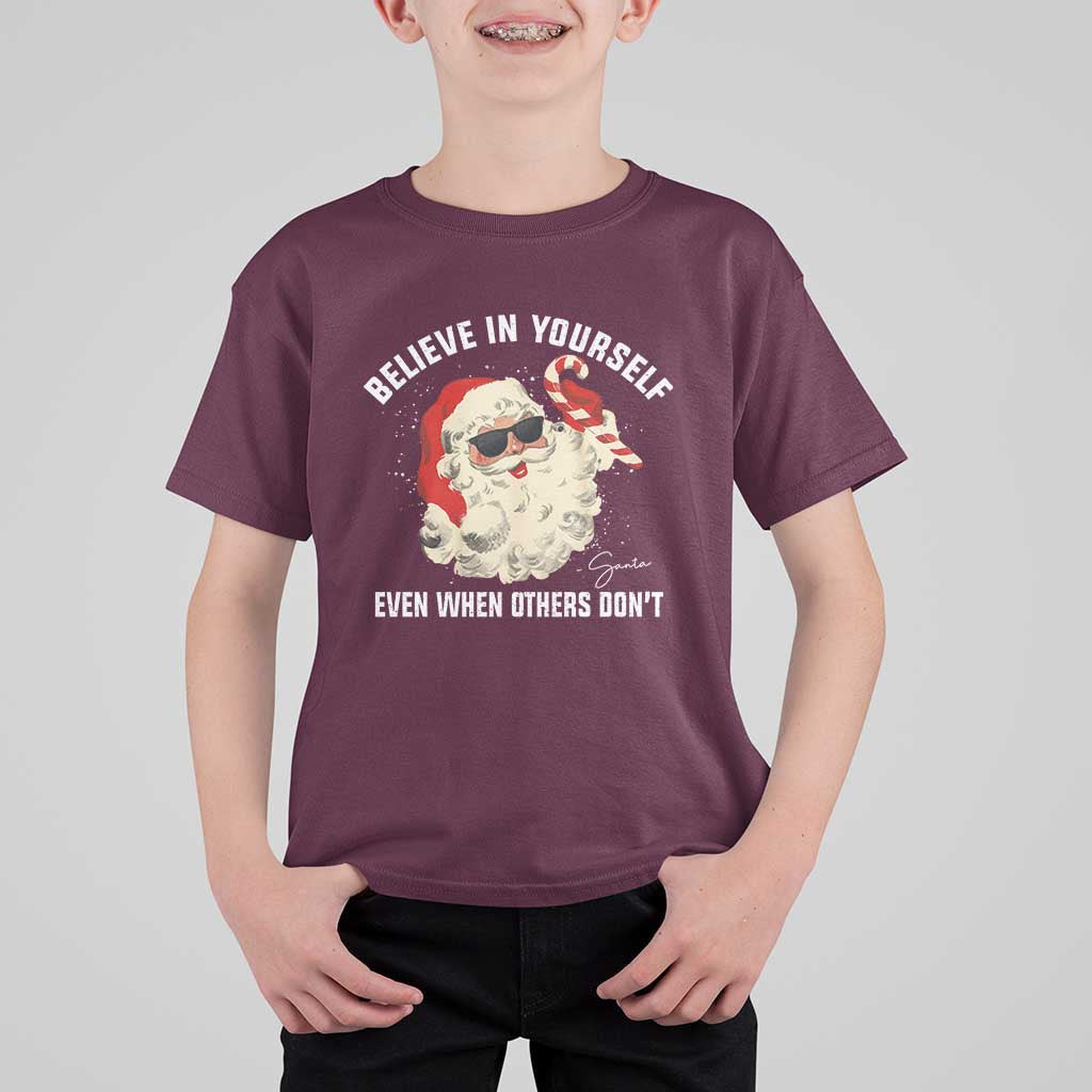 Vintage Christmas Santa Claus Face T Shirt For Kid Retro Believe In Yourself Funny Motivational - Wonder Print Shop