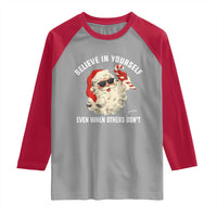 Vintage Christmas Santa Claus Face Raglan Shirt Retro Believe In Yourself Funny Motivational - Wonder Print Shop
