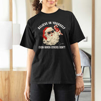 Vintage Christmas Santa Claus Face T Shirt For Women Retro Believe In Yourself Funny Motivational - Wonder Print Shop