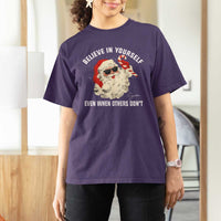 Vintage Christmas Santa Claus Face T Shirt For Women Retro Believe In Yourself Funny Motivational - Wonder Print Shop