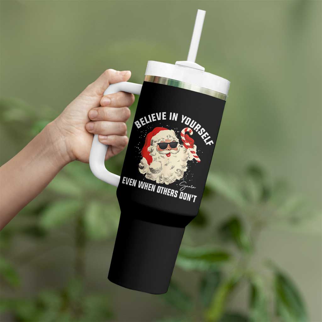Vintage Christmas Santa Claus Face Tumbler With Handle Retro Believe In Yourself Funny Motivational - Wonder Print Shop