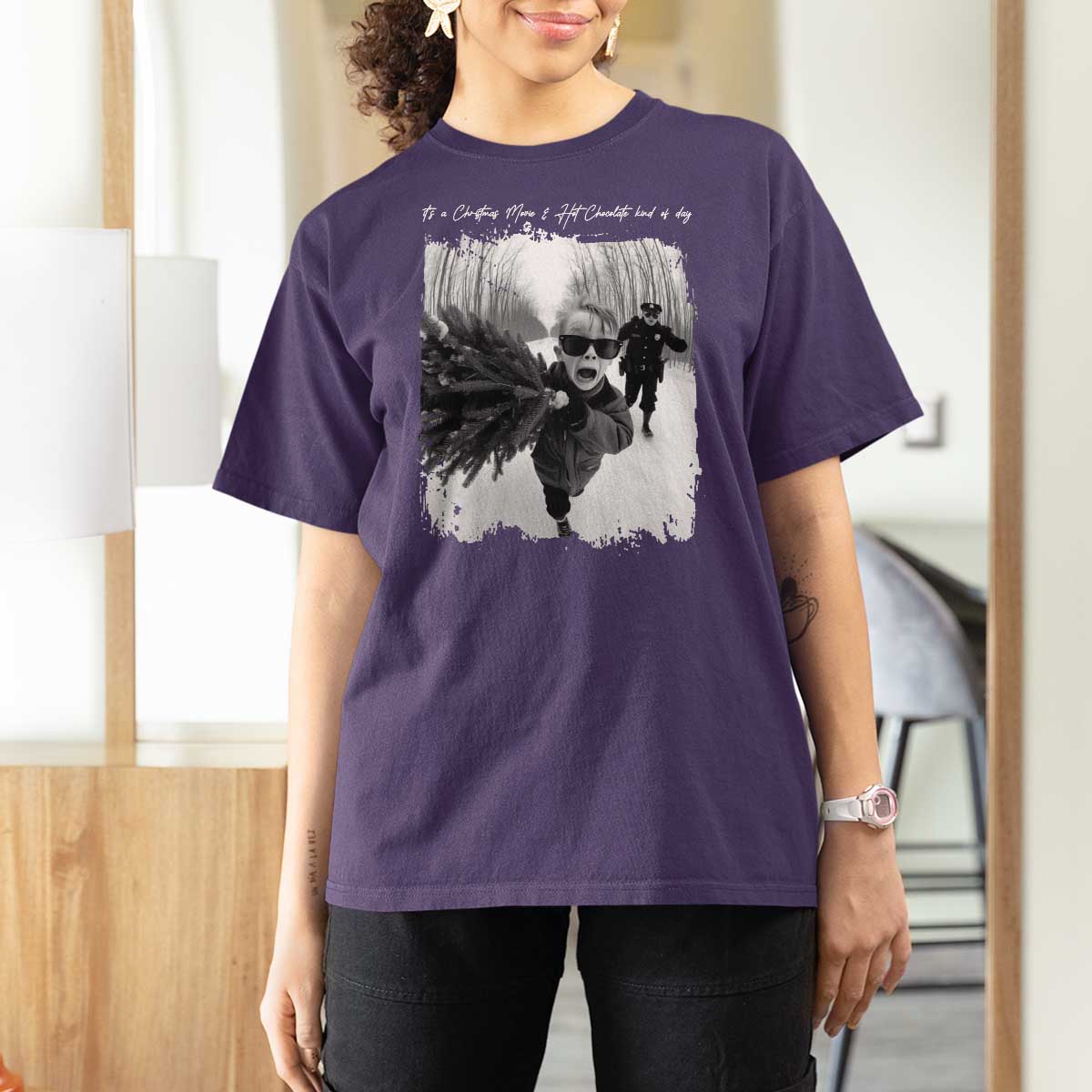 Funny Christmas Movie T Shirt For Women Funny Kevin Home Xmas Meme Alone - Wonder Print Shop