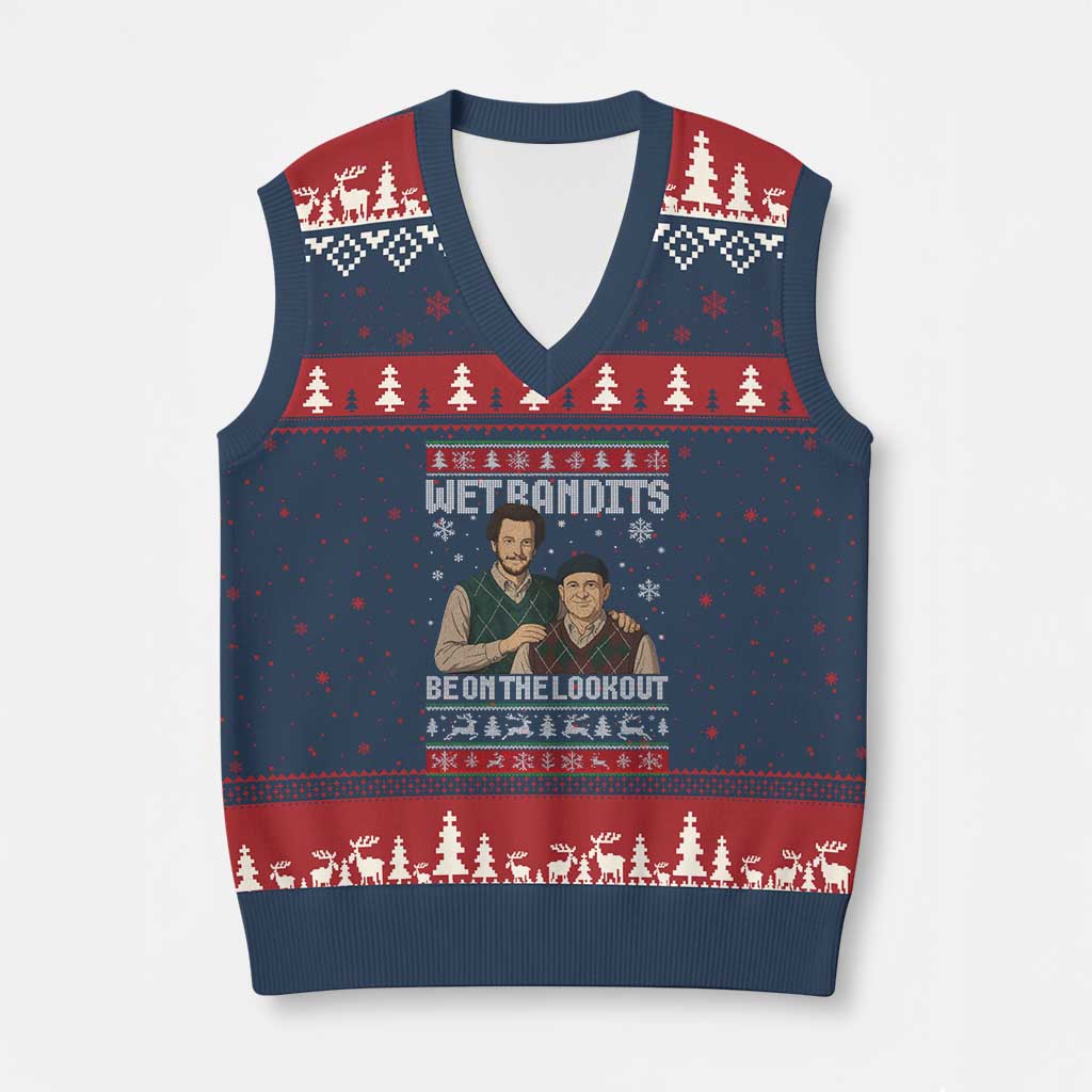 Ugly Xmas Movie V-Neck Knit Sweater Vest Funny Wet Bandits Home Xmas Alone - Wonder Print Shop