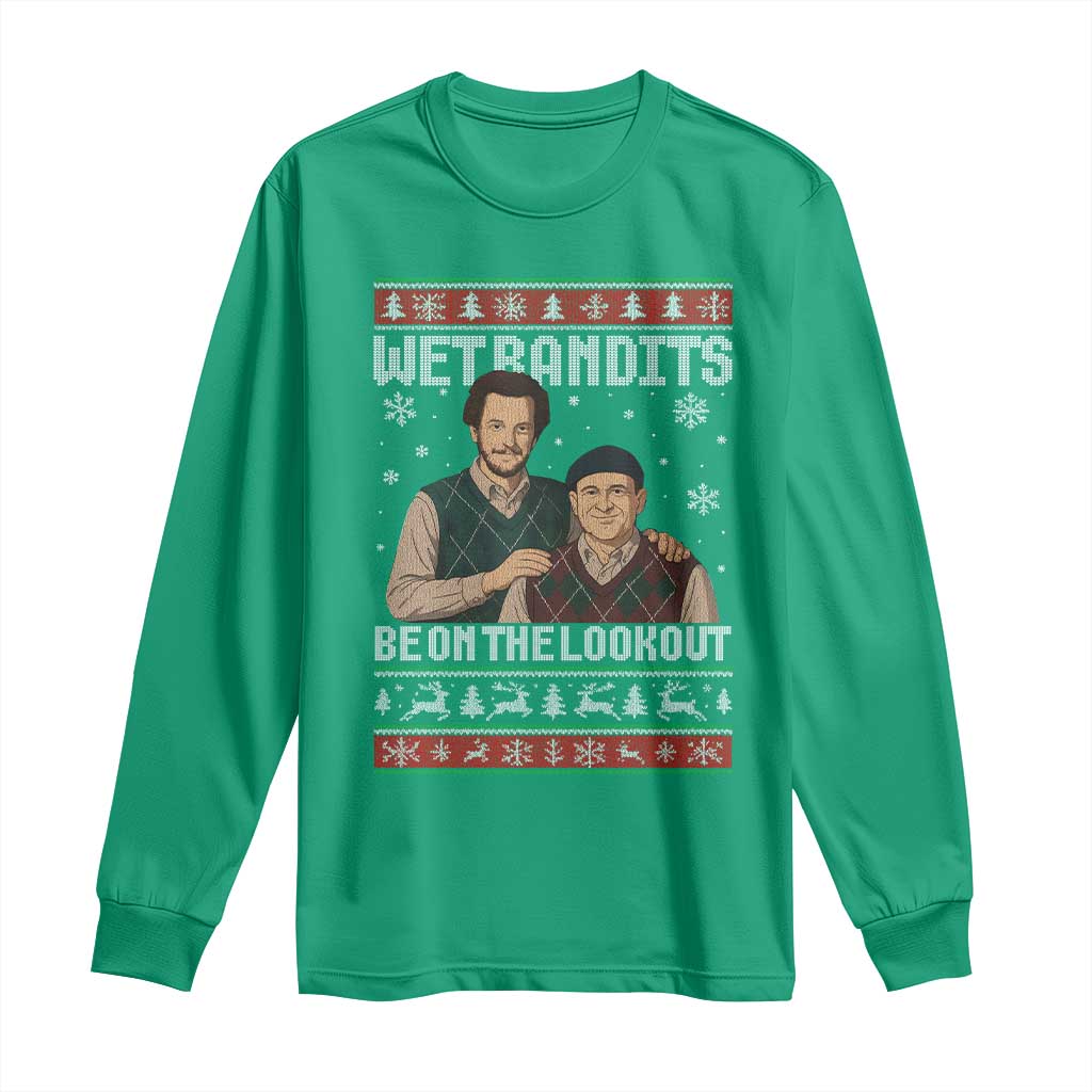 Ugly Christmas Movie Long Sleeve Shirt Funny Wet Bandits Home Xmas Alone - Wonder Print Shop