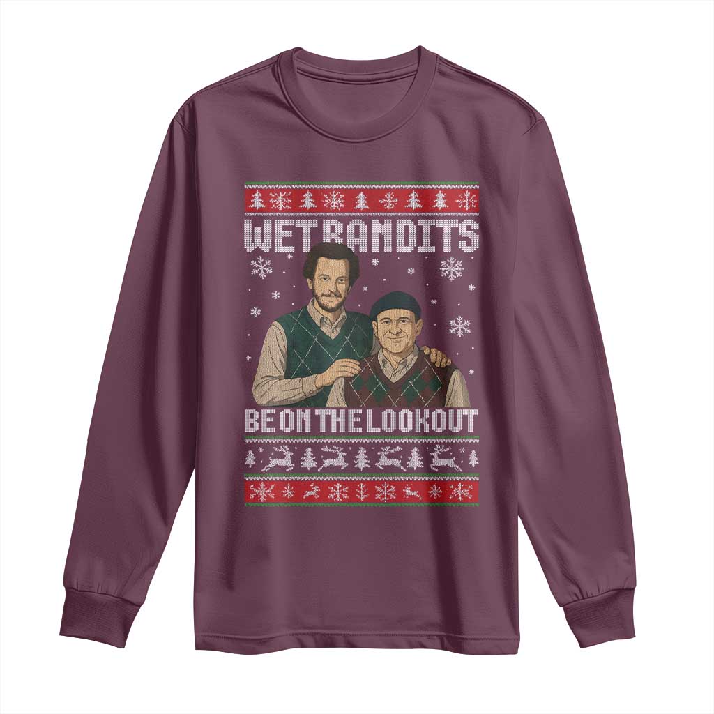 Ugly Christmas Movie Long Sleeve Shirt Funny Wet Bandits Home Xmas Alone - Wonder Print Shop