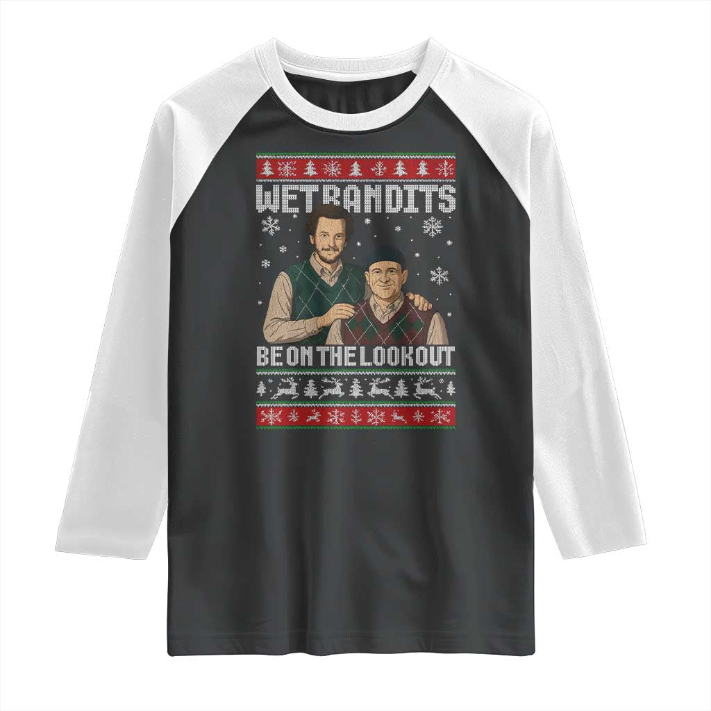 Ugly Christmas Movie Raglan Shirt Funny Wet Bandits Home Xmas Alone - Wonder Print Shop