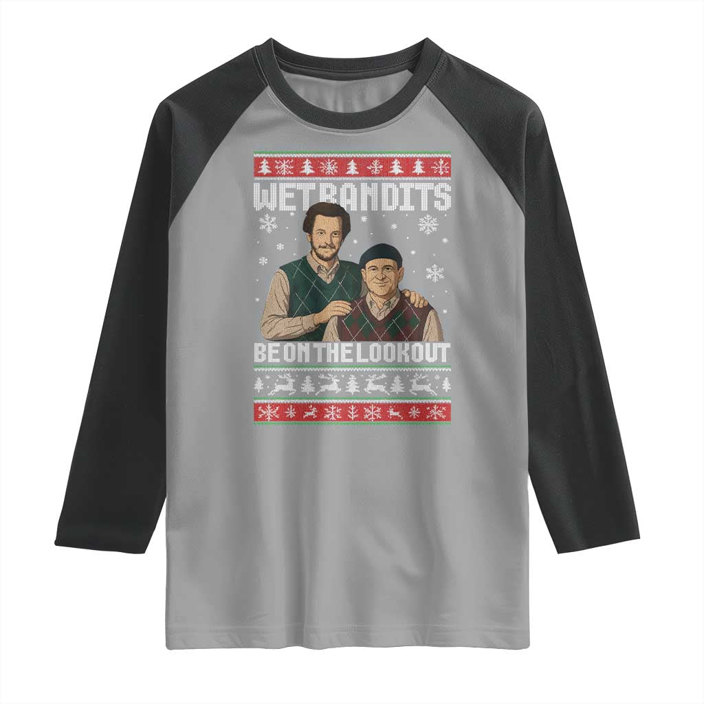 Ugly Christmas Movie Raglan Shirt Funny Wet Bandits Home Xmas Alone - Wonder Print Shop