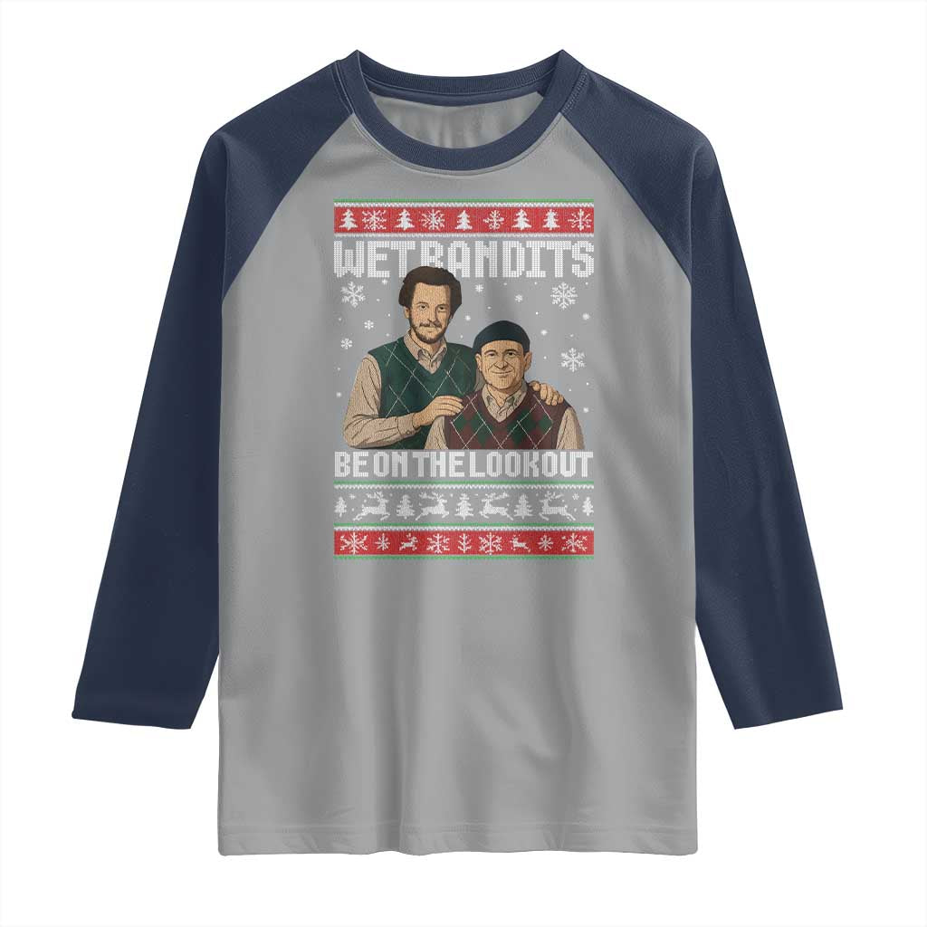 Ugly Christmas Movie Raglan Shirt Funny Wet Bandits Home Xmas Alone - Wonder Print Shop